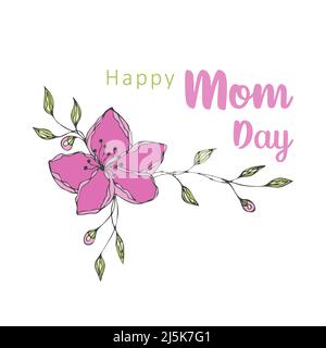 Happy Mothers Day Schriftzug Mom Day mit schönen floralen Doodle Handzeichnung, isoliert, weißem Hintergrund. Vektorgrafik Stock Vektor