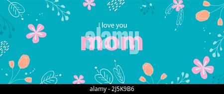 Grußkarte zum Muttertag im modernen Kunststil mit handgezeichneten Frühlingsblumen in Pastellfarben. Alles gute zum Muttertag. Vektor Stock Vektor