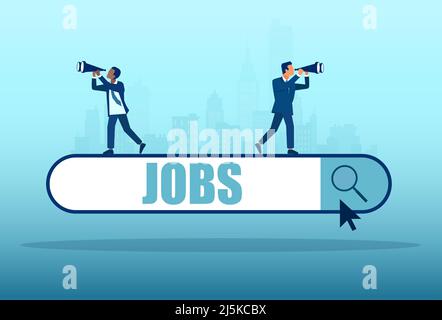 Vektor von zwei Geschäftsleuten auf der Suche nach einem Job stehend auf einer Suchleiste Stock Vektor