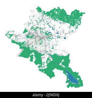 Sofia-Karte. Detaillierte Karte des Verwaltungsgebiets der Stadt Sofia. Stadtbild-Panorama. Lizenzfreie Vektorgrafik. Übersichtskarte mit Autobahnen, Straßen, r Stock Vektor