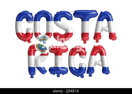 3D Illustration von Costa Rica-Briefballons mit Fahnen Farbe isoliert auf weiß Stockfoto