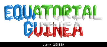 3D Illustration von Äquatorialguinea-Buchstabenballons mit Flaggen-Farbe auf Weiß isoliert Stockfoto
