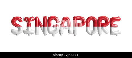 3D Abbildung von Singapur-Buchstaben Ballons mit Fahnen Farbe isoliert auf weiß Stockfoto