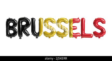 3D Illustration der Brüsseler Hauptballons mit Belgischen Flaggen, die auf Weiß isoliert sind Stockfoto