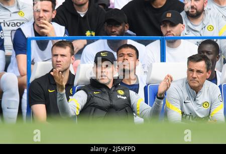 London, Großbritannien. 23. April 2022. 24. April 2022 - Chelsea gegen West Ham United - Premier League - Stamford Bridge Thomas Tuchel während des Spiels auf der Stamford Bridge. Bildquelle : Mark Pain/Alamy Live News Stockfoto