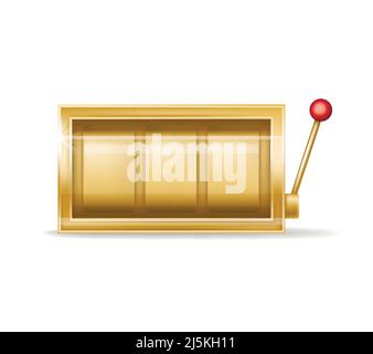 Vektor goldener Spielautomat mit leerer Haspel, glänzendem Metallelement. Einhändiger Bandit mit Münzen, Jackpot. Spielgeräte mit Schatten auf Whi isoliert Stock Vektor