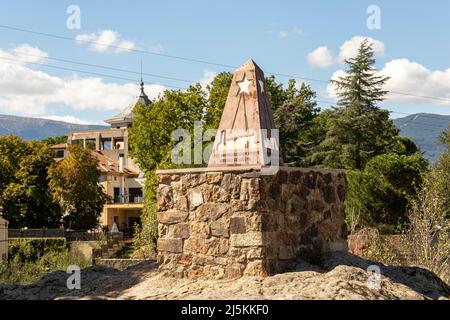 Buitrago del Lozoya, Spanien. Denkmal für den Belen Viviente (lebende Bethlehem oder lebende Krippe) Stockfoto