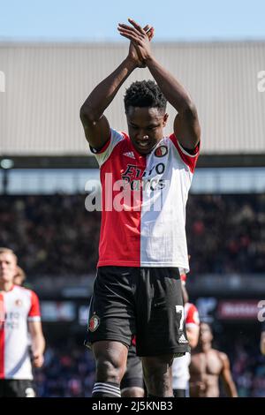 Rotterdam, Niederlande. 24. April 2022. Rotterdam - {Persons} während des Spiels zwischen Feyenoord und FC Utrecht im Stadion Feijenoord de Kuip am 24. April 2022 in Rotterdam, Niederlande. Kredit: Kasten zu Kasten Abbildungen/Alamy Live Nachrichten Stockfoto