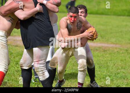 Historisches Fußballspiel von Harpastum während der Feier des Geburtstages von Rom im Circo Massimo in Rom. (Foto von Roberto Bettacchi / Pacific Press/Sipa USA) Stockfoto