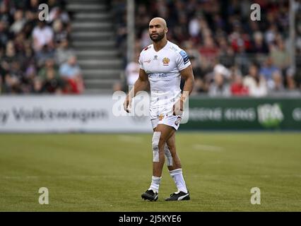 Barnett, Großbritannien. 24. April 2022. Premiership Rugby. Saracens V Exeter Chiefs. StoneX Stadium. Barnett. Olly Woodburn (Exeter Chiefs) beim Rugby-Match Saracens V Exeter Chiefs Gallagher Premiership. Kredit: Sport In Bildern/Alamy Live Nachrichten Stockfoto