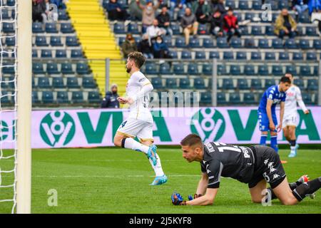 Stadion Carlo Castellani, Empoli, Italien, 24. April 2022, Dries Mertens (Napoli) feiert nach dem Tor 1-0 während des FC Empoli gegen SSC Napoli - italienische Fußball Serie A Spiel Stockfoto