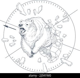 Vektor-Konzept Illustration mit handgezeichneten Bär in abstrakten geometrischen Formen, wütend wilden Tier. Dekorative Grafik-Emblem mit Grizzly für T-Shirt PR Stock Vektor