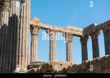 Detail des römischen Tempels in Evora, Portugal. Stockfoto
