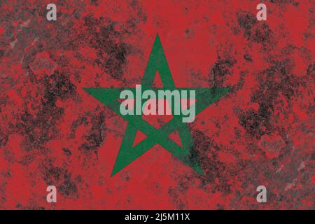 Morocco flag on a damaged old concrete wall surface Stockfoto