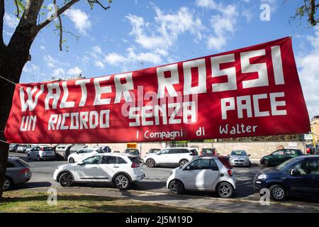 Rom, Italien. 24. April 2022. Präsentation eines neuen Denkmals, das Walter Rossi gewidmet ist, in Rom. (Bild: © Matteo Nardone/Pacific Press via ZUMA Press Wire) Stockfoto