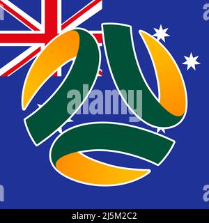 Logo des australischen Fußballverbands mit Nationalflagge, FIFA-Weltmeisterschaft 2022, Abbildung Stockfoto
