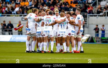 London, Großbritannien. 24. April 2022. Exeter Chiefs schlüpften am 24. April 2022 zum Start des Gallagher Premiership Rugby-Spiels zwischen Saracens und Exeter Chiefs im StoneX Stadium, London, England. Foto von Phil Hutchinson. Nur zur redaktionellen Verwendung, Lizenz für kommerzielle Nutzung erforderlich. Keine Verwendung bei Wetten, Spielen oder Veröffentlichungen einzelner Clubs/Vereine/Spieler. Kredit: UK Sports Pics Ltd/Alamy Live Nachrichten Stockfoto