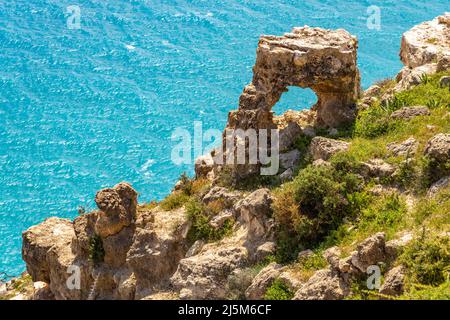 Die Steilküste vom Kap Aspro bei Pissouri, Zypern, Europa | die steile Küste des Kap Aspro bei Pissouri, Zypern, Europa Stockfoto