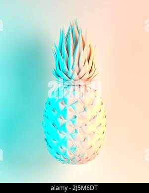 Mehrfarbige Ananas auf blauem Hintergrund 3 D Rendering Stockfoto