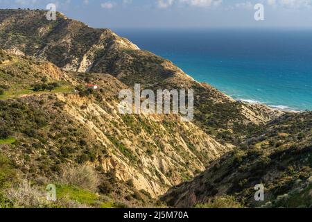 Landschaft am Kap Aspro bei Pissouri, Zypern, Europa | Landschaft von Kap Aspro bei Pissouri, Zypern, Europa Stockfoto