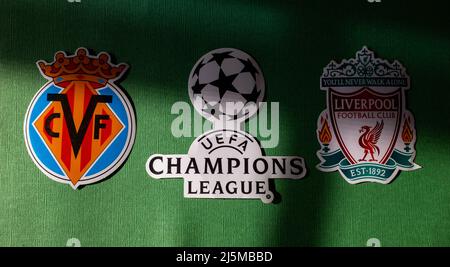 18. April 2022, Paris, Frankreich. Der Fußballverein der UEFA Champions League steht für den FC Liverpool und den FC Villarreal. Stockfoto