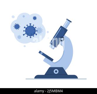 Mikroskop- und Zoomansicht von Viren. Gesundheit, Medizin, Biologie, chemische Forschung. Vektorgrafik Stock Vektor