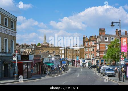 Die Hauptstraße in Blackheath Village im Londoner Stadtteil Lewisham, im Südosten Londons, Großbritannien Stockfoto