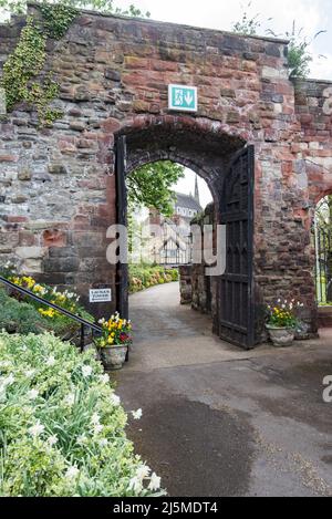 Das Eingangstor zum Shrewsbury Castle in Shropshire....free Grundstücks Eintritt zum Zeitpunkt der Einnahme, 2022. April. Stockfoto