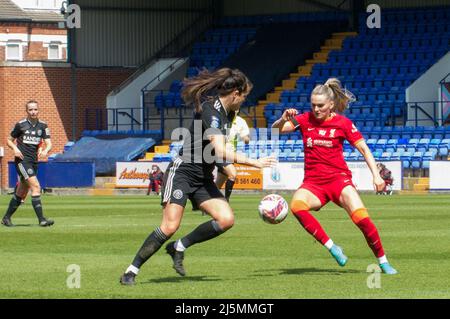 Birkenhead, Großbritannien. 24. April 2022. Action während des Fußballspiels der Womens Championship zwischen Liverpool und Sheffield United im Prenton Park in Birkenhead, England. Terry Scott/SPP Quelle: SPP Sport Press Photo. /Alamy Live News Stockfoto