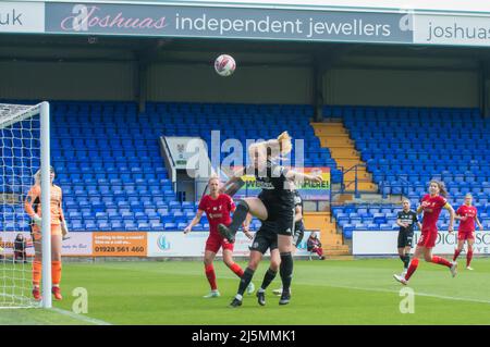 Birkenhead, Großbritannien. 24. April 2022. Action während des Fußballspiels der Womens Championship zwischen Liverpool und Sheffield United im Prenton Park in Birkenhead, England. Terry Scott/SPP Quelle: SPP Sport Press Photo. /Alamy Live News Stockfoto