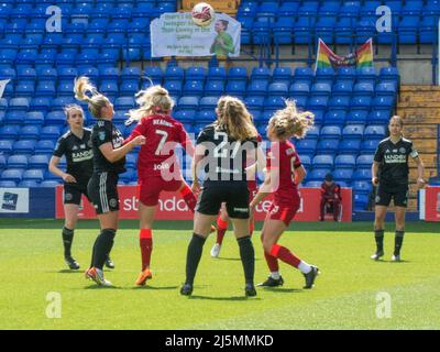 Birkenhead, Großbritannien. 24. April 2022. Action während des Fußballspiels der Womens Championship zwischen Liverpool und Sheffield United im Prenton Park in Birkenhead, England. Terry Scott/SPP Quelle: SPP Sport Press Photo. /Alamy Live News Stockfoto