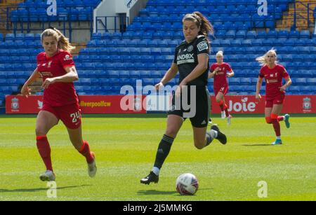 Birkenhead, Großbritannien. 24. April 2022. Action während des Fußballspiels der Womens Championship zwischen Liverpool und Sheffield United im Prenton Park in Birkenhead, England. Terry Scott/SPP Quelle: SPP Sport Press Photo. /Alamy Live News Stockfoto