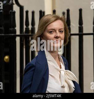 London, Großbritannien. 19. April 2022. Liz Truss, die britische Außenministerin, kommt zu einer Kabinettssitzung in der Downing Street 10 in London an. Kredit: SOPA Images Limited/Alamy Live Nachrichten Stockfoto