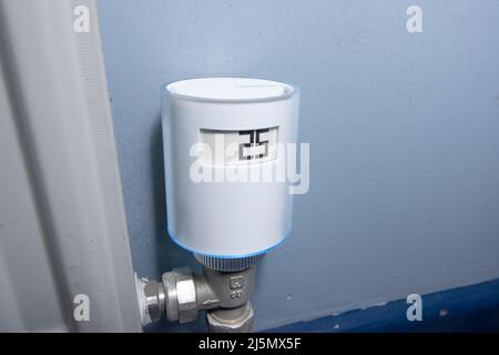 Ein intelligentes Kühlerventil, das die aktuelle Temperatur anzeigt Stockfoto