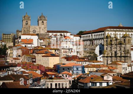 Ansicht der Gebäude im historischen Zentrum von Porto, Portugal. Stockfoto