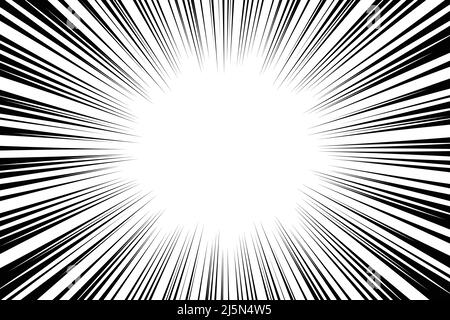 Radiale Bewegungsgeschwindigkeitslinien für Manga-Comics oder Explosionszeichnung Vektorhintergrund. Stock Vektor