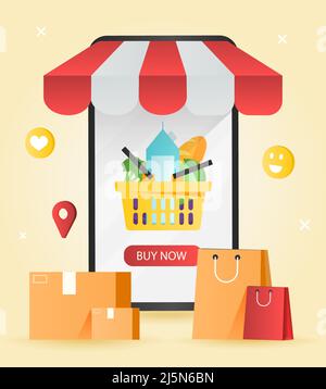 Lebensmittel im Online-Shop Stock Vektor