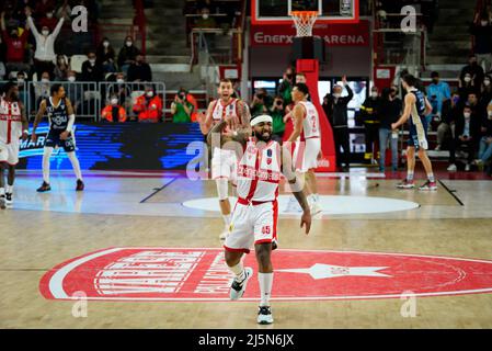 Varese, Italien. 24. April 2022. Keane in Brand während Openjobmetis Varese vs Fortitudo Bologna, Italienische Basketball Eine Serie Meisterschaft in Varese, Italien, April 24 2022 Kredit: Unabhängige Fotoagentur/Alamy Live Nachrichten Stockfoto