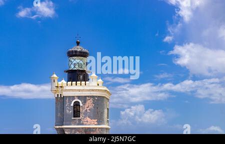 Leuchthaus in El Morro, Old San Juan, Puerto Rico Stockfoto