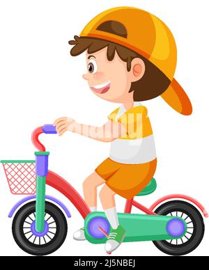 Kleiner Junge fährt auf einem Fahrrad isolierte Illustration Stock Vektor