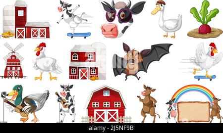 Viele Stallgebäude und Nutztiere Illustration Stock Vektor