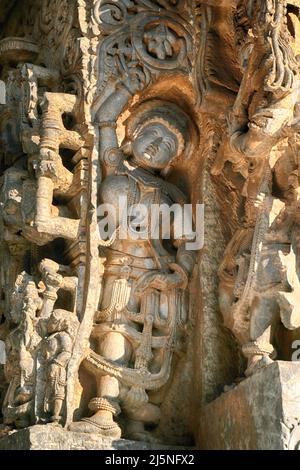 21. Dezember 2021, Halebidu, Karnataka, Indien, Hoysaleswara Tempel Skulptur Arbeit, 12.-Jahrhundert Hindu-Tempel Shiva gewidmet. Stockfoto