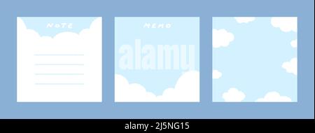 Set von niedlichen Himmel Notizblock handgezeichneten Vektor-Illustration. Schablonenpapier für Stickernotiz, Memo. Cartoon-Stil. Isoliert auf Weiß. Stock Vektor