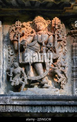 21. Dezember 2021, Halebidu, Karnataka, Indien, Hoysaleswara Tempel Skulptur Arbeit, 12.-Jahrhundert Hindu-Tempel Shiva gewidmet. Stockfoto