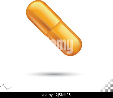 vector 3D Modellierung Gelbgold medizinischen oder Vitamin-Pille Symbol Symbol mit Glanz und Schatten abgerundeten Ecken Stock Vektor