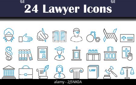 Rechtsanwaltssymbol Festgelegt. Editierbare Fett Formatigte Kontur Mit Farbfüllungsdesign. Vektorgrafik. Stock Vektor