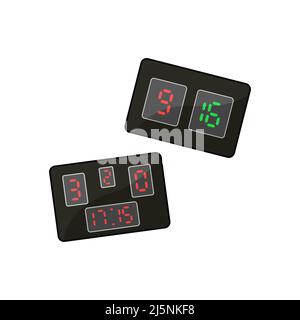 Elektronische Anzeigetafel und Tafel von Fußballspielern Ersatz. Fußballspielgeräte auf weißem Hintergrund isoliert. Flache Vektor-Sportdarstellung. Stock Vektor