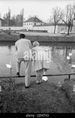 Rita Pavone und ihr Mann Teddy Reno während ihrer Hochzeitsreise in München. Auf dem Schoß von Nymphenburg. [Automatisierte Übersetzung] Stockfoto