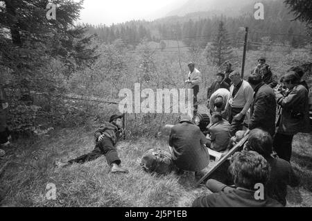 Dreharbeiten zum Film „Hannibal Brooks“ vor Ort in Vorarlberg. Schauspieler Michael J. Pollard. [Automatisierte Übersetzung] Stockfoto