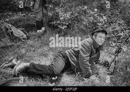 Dreharbeiten zum Film „Hannibal Brooks“ vor Ort in Vorarlberg. Schauspieler Michael J. Pollard. [Automatisierte Übersetzung] Stockfoto